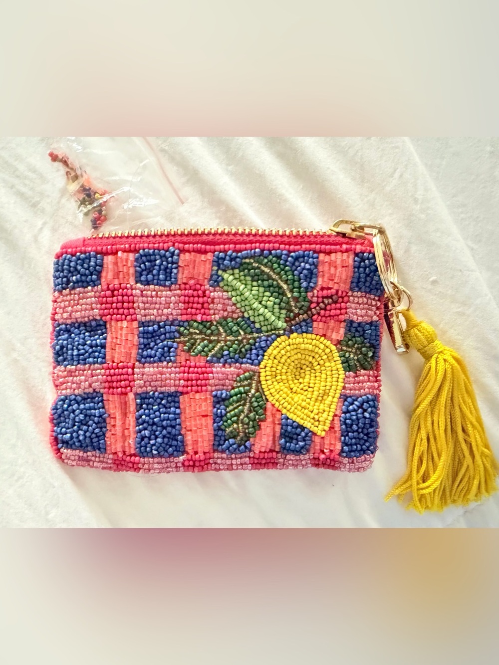 Anthropologie Pink, Blue & Yellow Beaded Lemon Wristlet
